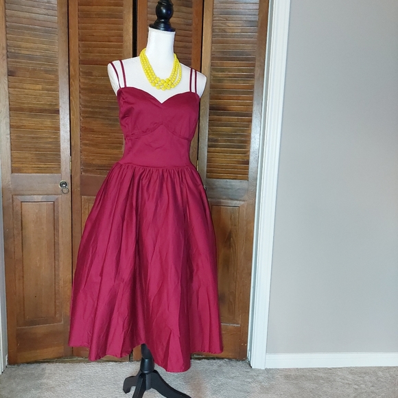 Unique Vintage Dresses & Skirts - Unique Vintage Maroon Retro 1950s Sleeveless Midi Dress Sz XL